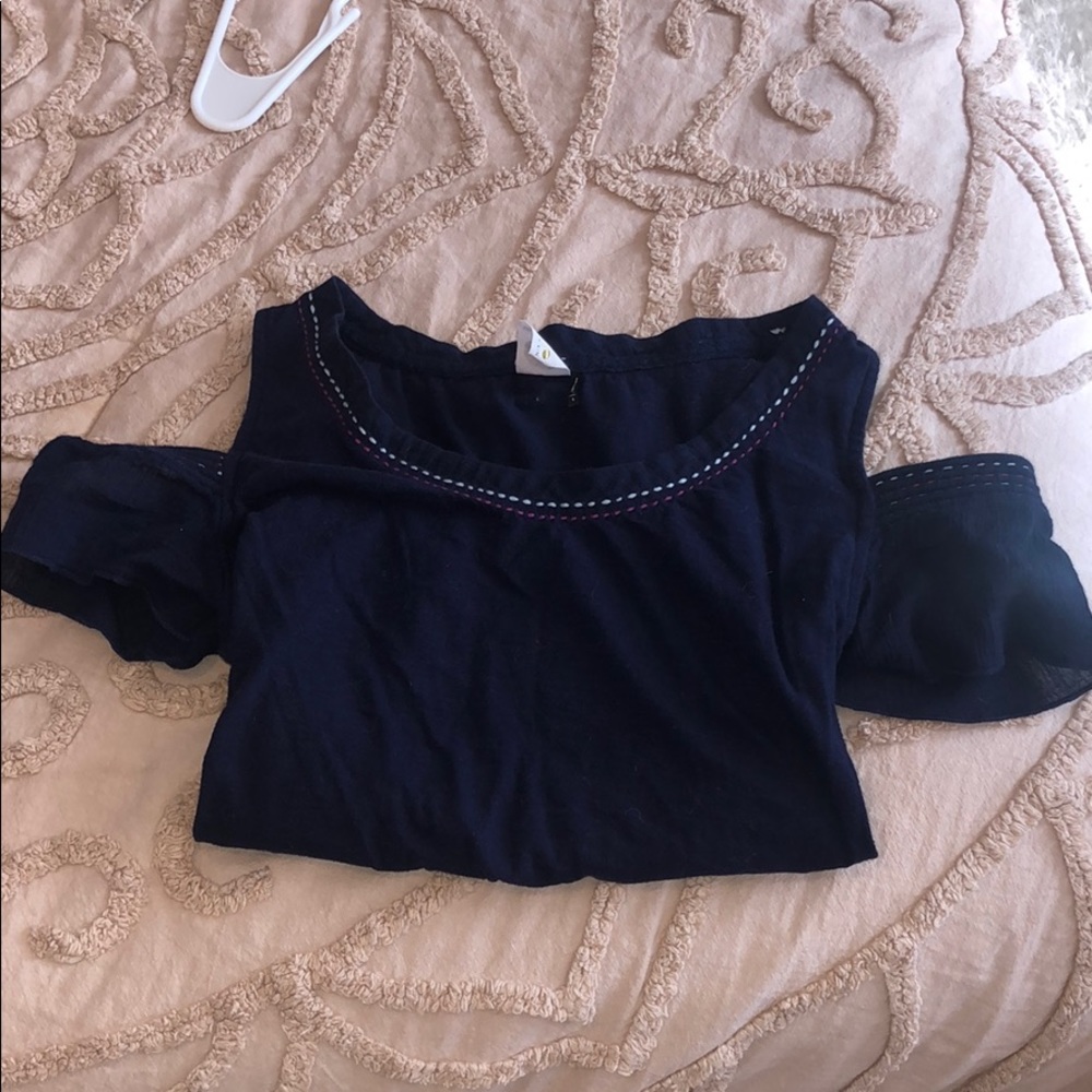 akemi +kin navy blue embroidered top